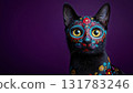 Black cat with colorful Day of the Dead art, created AI 131783246