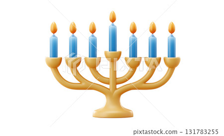 Blue candles on menorah symbolize Hanukkah joy, created AI, PNG 131783255