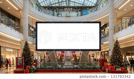 Christmas Digital Screen Mall Mockup with Massive Blank Advertising Space and Shopping Atmosphere Christmas Digital Screen Mall Mockup with Massive Blank Advertising Space and Shopping Atmosphere 131783342