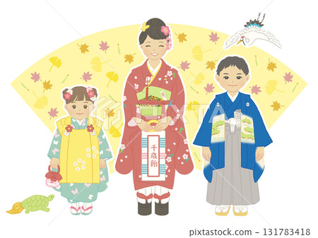 Children wearing kimonos Shichi-Go-San with background 131783418