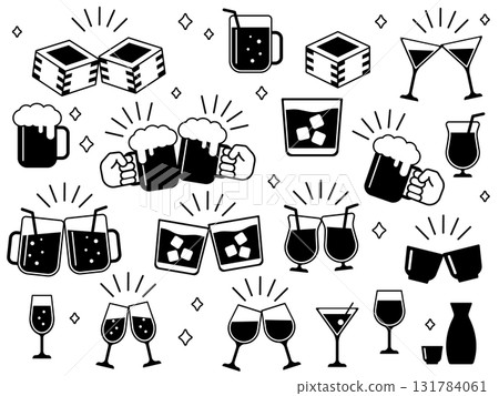 用酒精敬酒的插圖集，單色 131784061