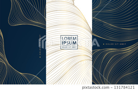 Luxury abstract vector backgrounds, golden wave lines, marble textures, elegant geometric frames, royal modern style. Premium packaging, wine or perfume labels, wedding cards 131784121