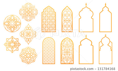 Golden Ramadan ornament set with arch windows 131784168
