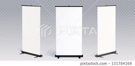 Blank roll up banner mockup displays 131784169
