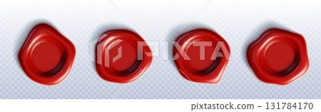 Red wax seal set with stamp impressions Red wax seal set with stamp impressions 131784170