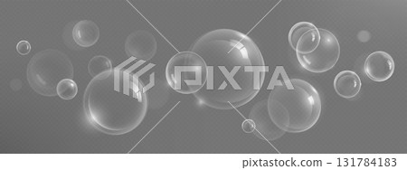 Clear soap spheres with shampoo bubble 131784183