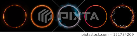 Neon halo circles with electric effects Neon halo circles with electric effects 131784209