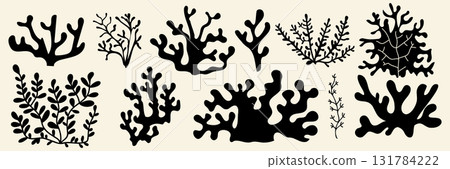 Black seaweed silhouettes set isolated on white Black seaweed silhouettes set isolated on white 131784222