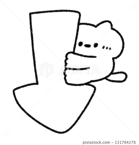 Cute and relaxed cat illustration riding on a down arrow (monochrome) Cute and relaxed cat illustration riding on a down arrow (monochrome) 131784278