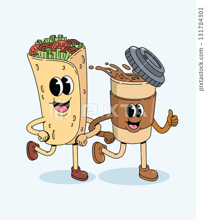 kebab and coffee groovy cartoon illustration kebab and coffee groovy cartoon illustration 131784301