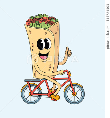 kebab bicycle groovy cartoon illustration kebab bicycle groovy cartoon illustration 131784303