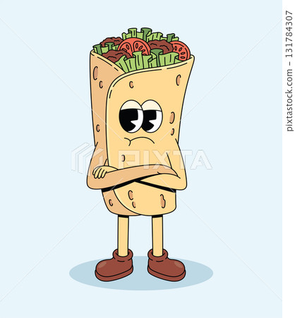 kebab crossed arms groovy cartoon illustration 131784307