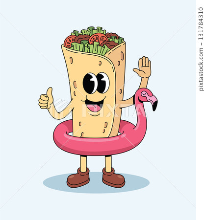 kebab float flamingo groovy cartoon illustration 131784310