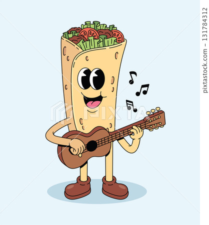kebab guitar groovy cartoon illustration 131784312