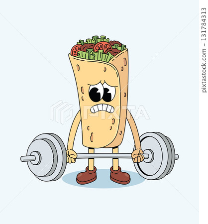 kebab hard weightlifting groovy cartoon illustration kebab hard weightlifting groovy cartoon illustration 131784313