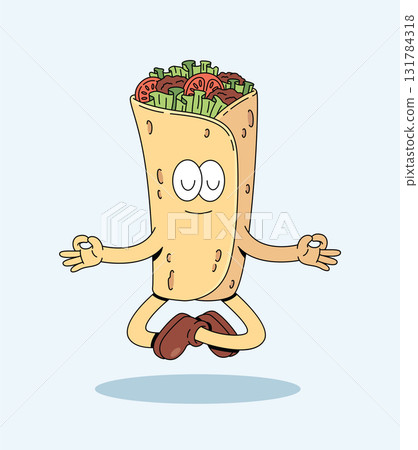 kebab meditation groovy cartoon illustration 131784318