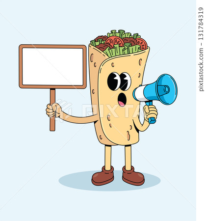 kebab megaphone groovy cartoon illustration kebab megaphone groovy cartoon illustration 131784319