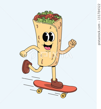 kebab skateboard groovy cartoon illustration kebab skateboard groovy cartoon illustration 131784322