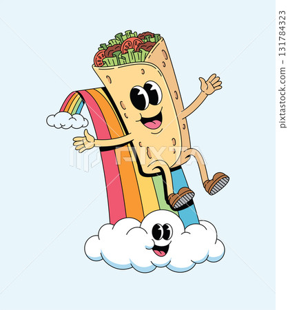 kebab slide rainbow groovy cartoon illustration 131784323