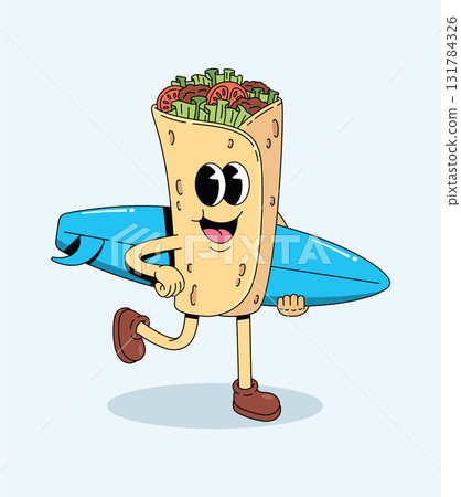 kebab surf groovy cartoon illustration 131784326