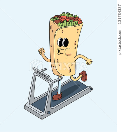 kebab treadmill groovy cartoon illustration 131784327