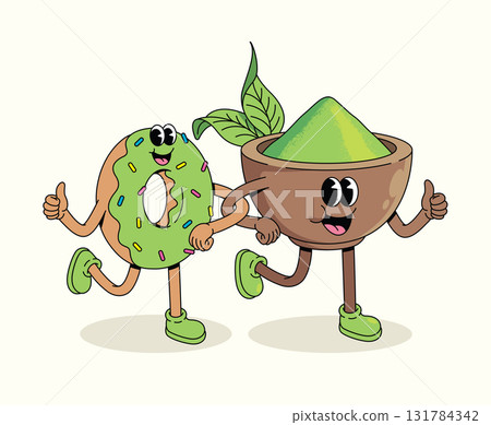 matcha and donut groovy cartoon illustration matcha and donut groovy cartoon illustration 131784342