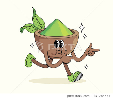 matcha energetic walk groovy cartoon illustration 131784354
