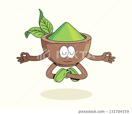matcha meditation poses groovy cartoon illustration matcha meditation poses groovy cartoon illustration 131784359