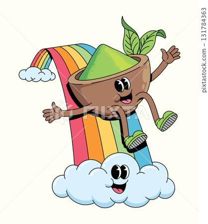matcha slide rainbow groovy cartoon illustration matcha slide rainbow groovy cartoon illustration 131784363