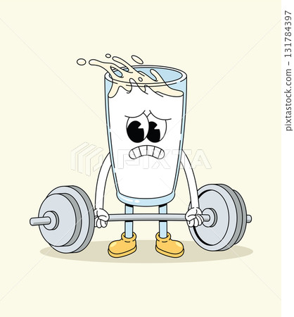milk hard weightlifting groovy cartoon illustration milk hard weightlifting groovy cartoon illustration 131784397