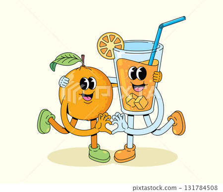 orange and drink love sign groovy cartoon illustration 131784508