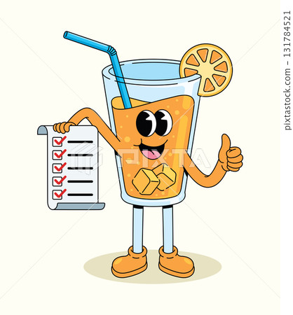 orange drink checklist groovy cartoon illustration 131784521