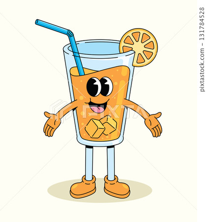 orange drink open hand groovy cartoon illustration 131784528