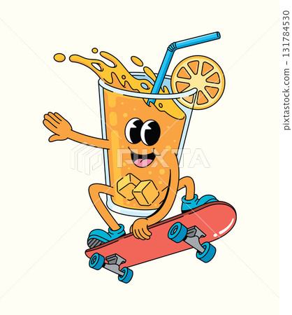 orange drink skateboard groovy cartoon illustration orange drink skateboard groovy cartoon illustration 131784530