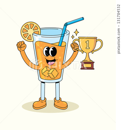 orange drink trophy groovy cartoon illustration 131784532