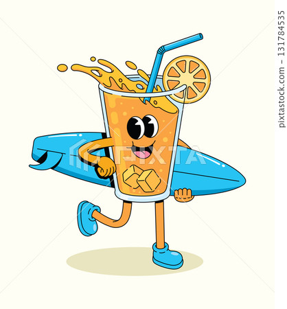 orange drink walk surf groovy cartoon illustration 131784535