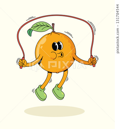 orange jump rope groovy cartoon illustration 131784544