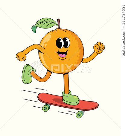 orange skateboard groovy cartoon illustration orange skateboard groovy cartoon illustration 131784553