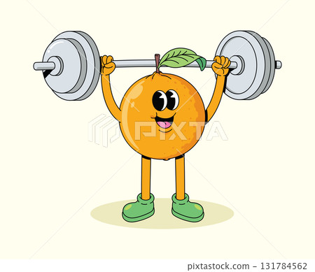 orange weightlifting groovy cartoon illustration 131784562