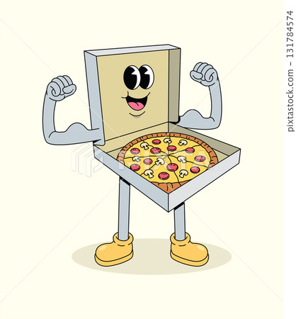 pizza box strong groovy cartoon illustration pizza box strong groovy cartoon illustration 131784574
