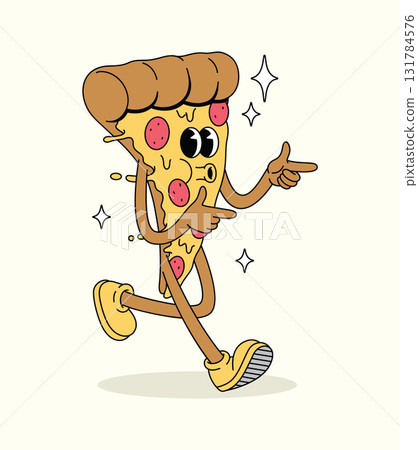 pizza energetic walk groovy cartoon illustration 131784576