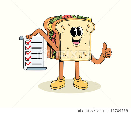 sandwich checklist groovy cartoon illustration 131784589