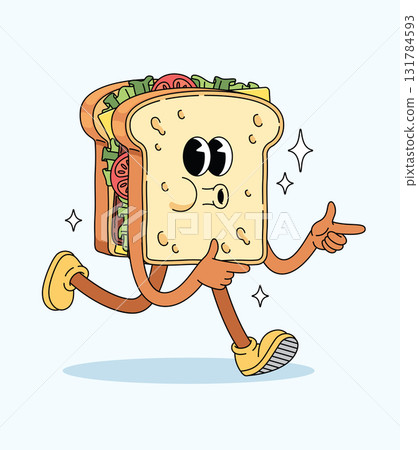 sandwich energetic walk groovy cartoon illustration 131784593