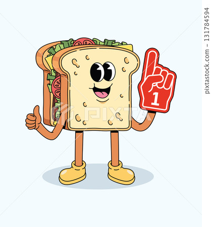 sandwich foam hand groovy cartoon illustration 131784594