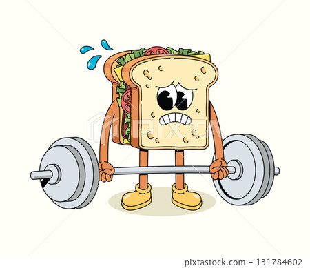 sandwich sad weightlifting groovy cartoon illustration sandwich sad weightlifting groovy cartoon illustration 131784602