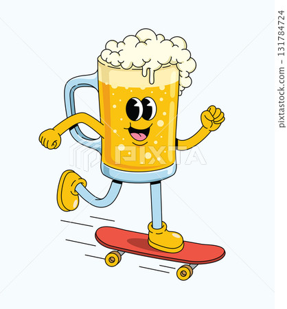 beer skateboard groovy cartoon illustration beer skateboard groovy cartoon illustration 131784724
