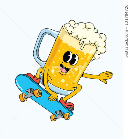 beer style skateboard groovy cartoon illustration beer style skateboard groovy cartoon illustration 131784726