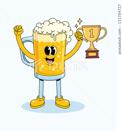 beer trophy groovy cartoon illustration 131784727