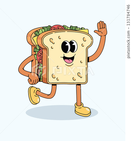 sandwich walk groovy cartoon illustration 131784746