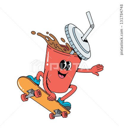 soda drink skateboard groovy cartoon illustration soda drink skateboard groovy cartoon illustration 131784748